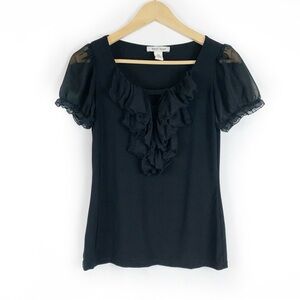 White House Black Market Ruffle Front Blouse in Black